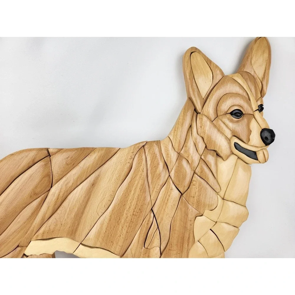 Large Wood Intarsia Cardigan Welsh Corgi‎ Dog Pembroke Wall Art Artisan Handmade